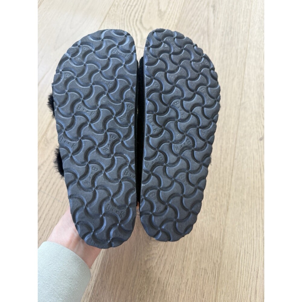 Birkenstock Arizona Black Suede Shearling Sandals Women’s Shoes 36 5 6 Buckle - Picture 6 of 6